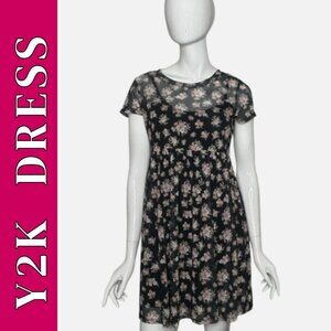 Ultra Flirt Dress Floral Small Short Sleeve Fit & Flare Semi Sheer Short Y2K